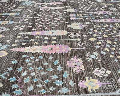 Alfombra afgana de lana anudada a mano Khurgeen gris de 9 x 12 pulgadas