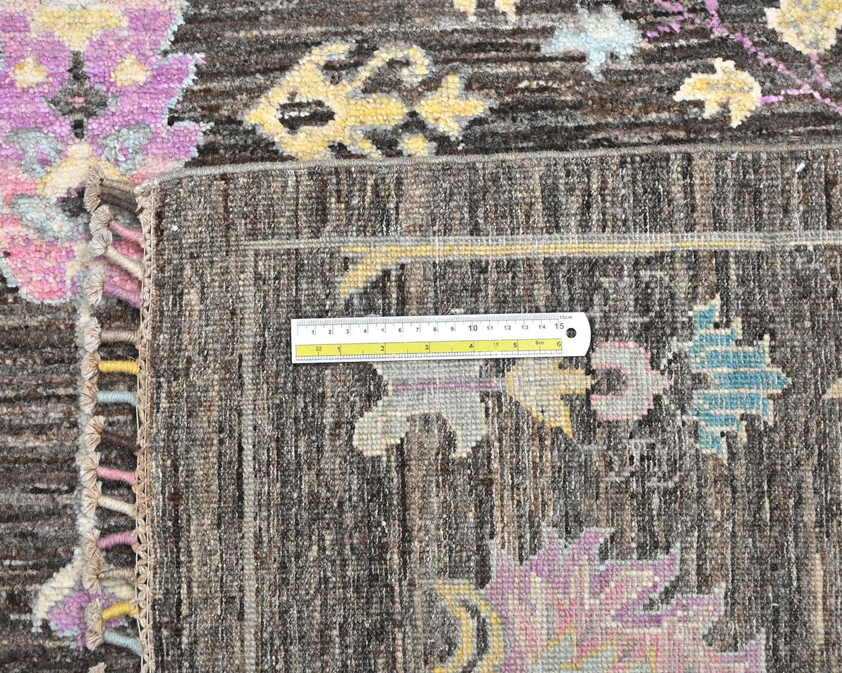 Alfombra afgana de lana anudada a mano Khurgeen gris de 9 x 12 pulgadas