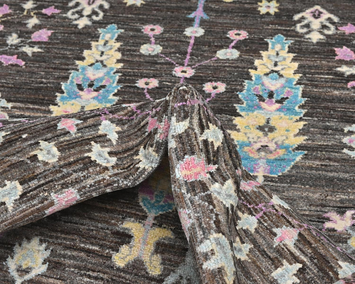 Alfombra afgana de lana anudada a mano Khurgeen gris de 9 x 12 pulgadas