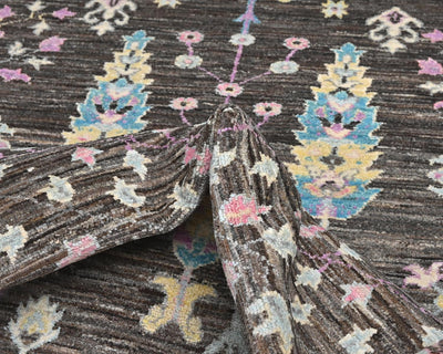 Alfombra afgana de lana anudada a mano Khurgeen gris de 9 x 12 pulgadas