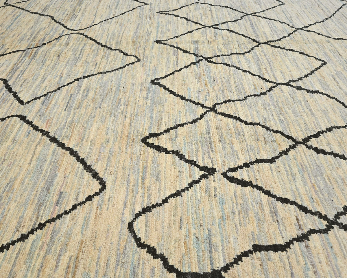 10x14 Moroccan Beige Hand Woven Wool Area Rug