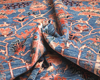 8x10 Blue Aryana Afghan Hand Knotted Veg Dye Wool Area Rug