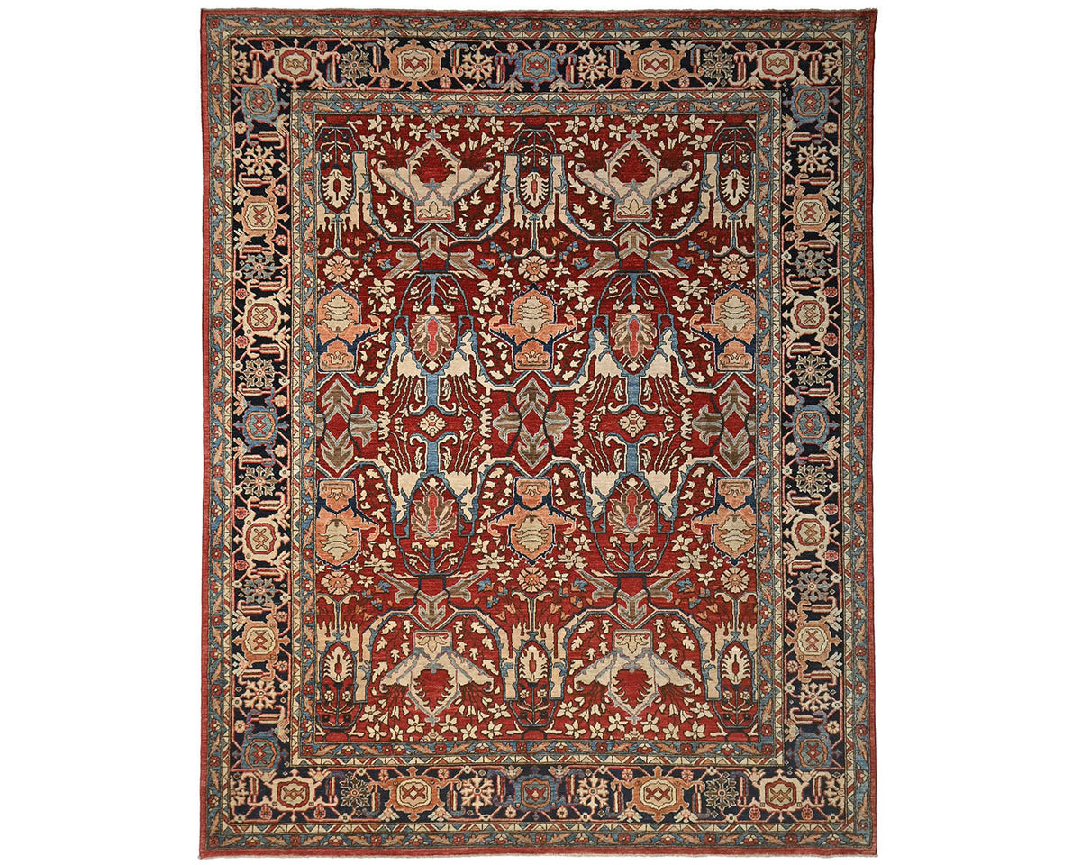 9x12 Red Blue Aryana Afghan Hand Knotted Veg Dye Wool Area Rug