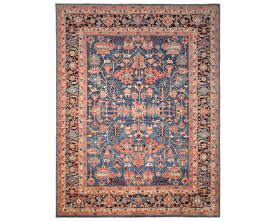 9x12 Blue Aryana Afghan Hand Knotted Veg Dye Wool Area Rug