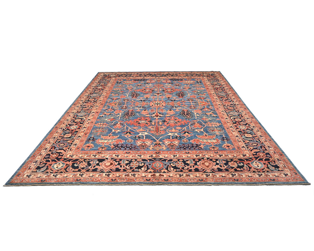 9x12 Blue Aryana Afghan Hand Knotted Veg Dye Wool Area Rug