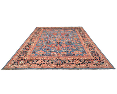 9x12 Blue Aryana Afghan Hand Knotted Veg Dye Wool Area Rug