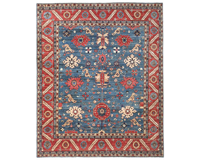 8x10 Blue Red Aryana Afghan Hand Knotted Veg Dye Wool Area Rug