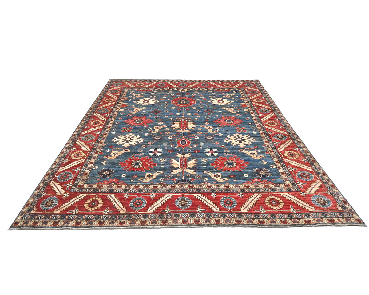 8x10 Blue Red Aryana Afghan Hand Knotted Veg Dye Wool Area Rug