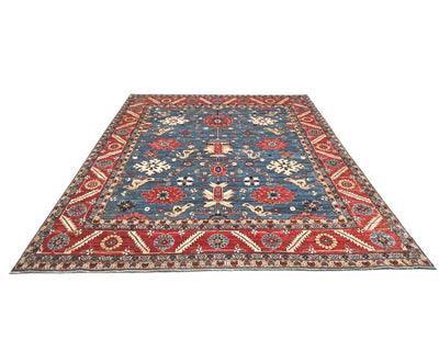 8x10 Blue Red Aryana Afghan Hand Knotted Veg Dye Wool Area Rug