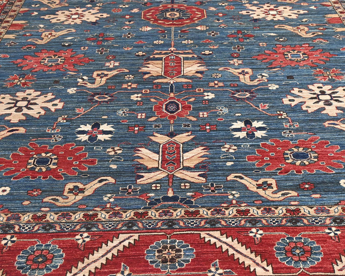 8x10 Blue Red Aryana Afghan Hand Knotted Veg Dye Wool Area Rug