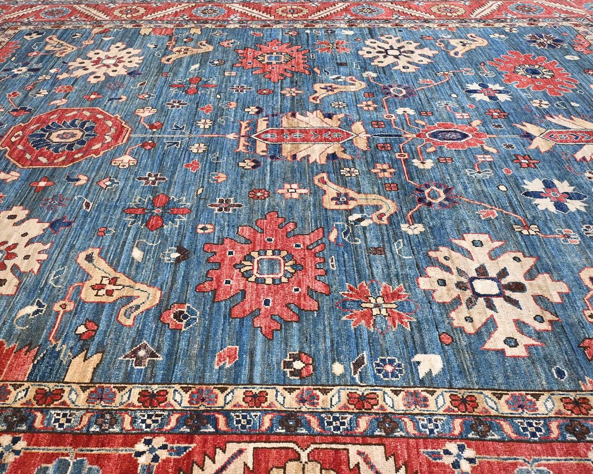 8x10 Blue Red Aryana Afghan Hand Knotted Veg Dye Wool Area Rug