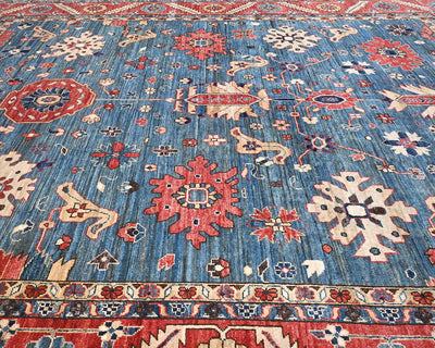8x10 Blue Red Aryana Afghan Hand Knotted Veg Dye Wool Area Rug