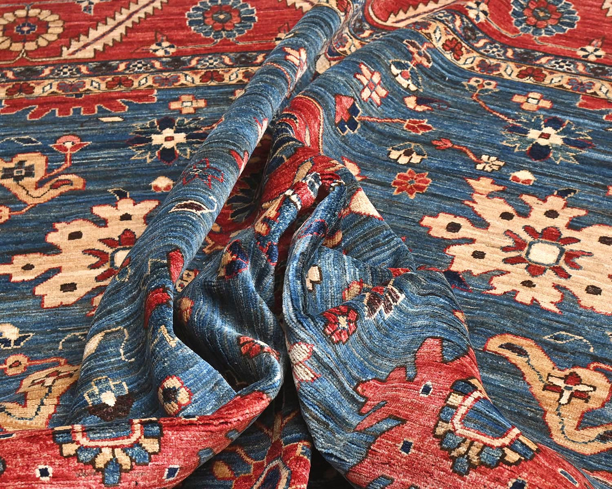 8x10 Blue Red Aryana Afghan Hand Knotted Veg Dye Wool Area Rug