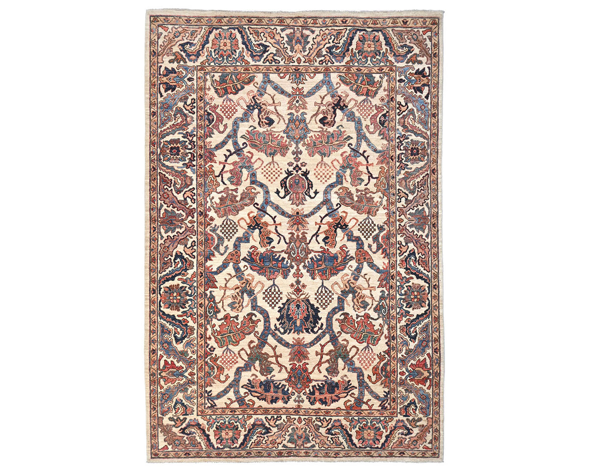 Alfombra afgana Aryana de lana teñida con tinte vegetal, anudada a mano, color beige, 6x9