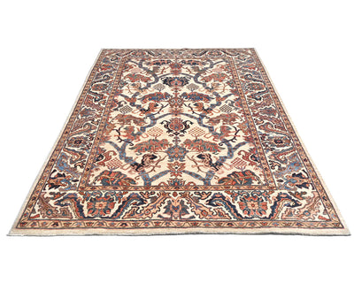 Alfombra afgana Aryana de lana teñida con tinte vegetal, anudada a mano, color beige, 6x9