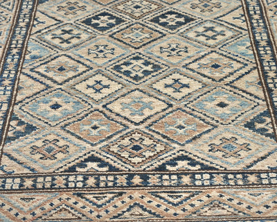 9 Ft Kazak Afghan Hand Knotted Geometric Wool Runner Rug