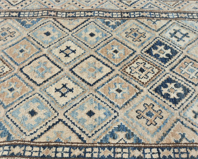 9 Ft Kazak Afghan Hand Knotted Geometric Wool Runner Rug
