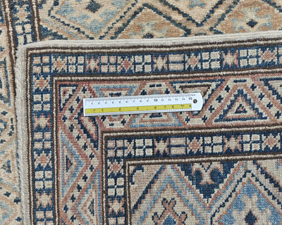 9 Ft Kazak Afghan Hand Knotted Geometric Wool Runner Rug