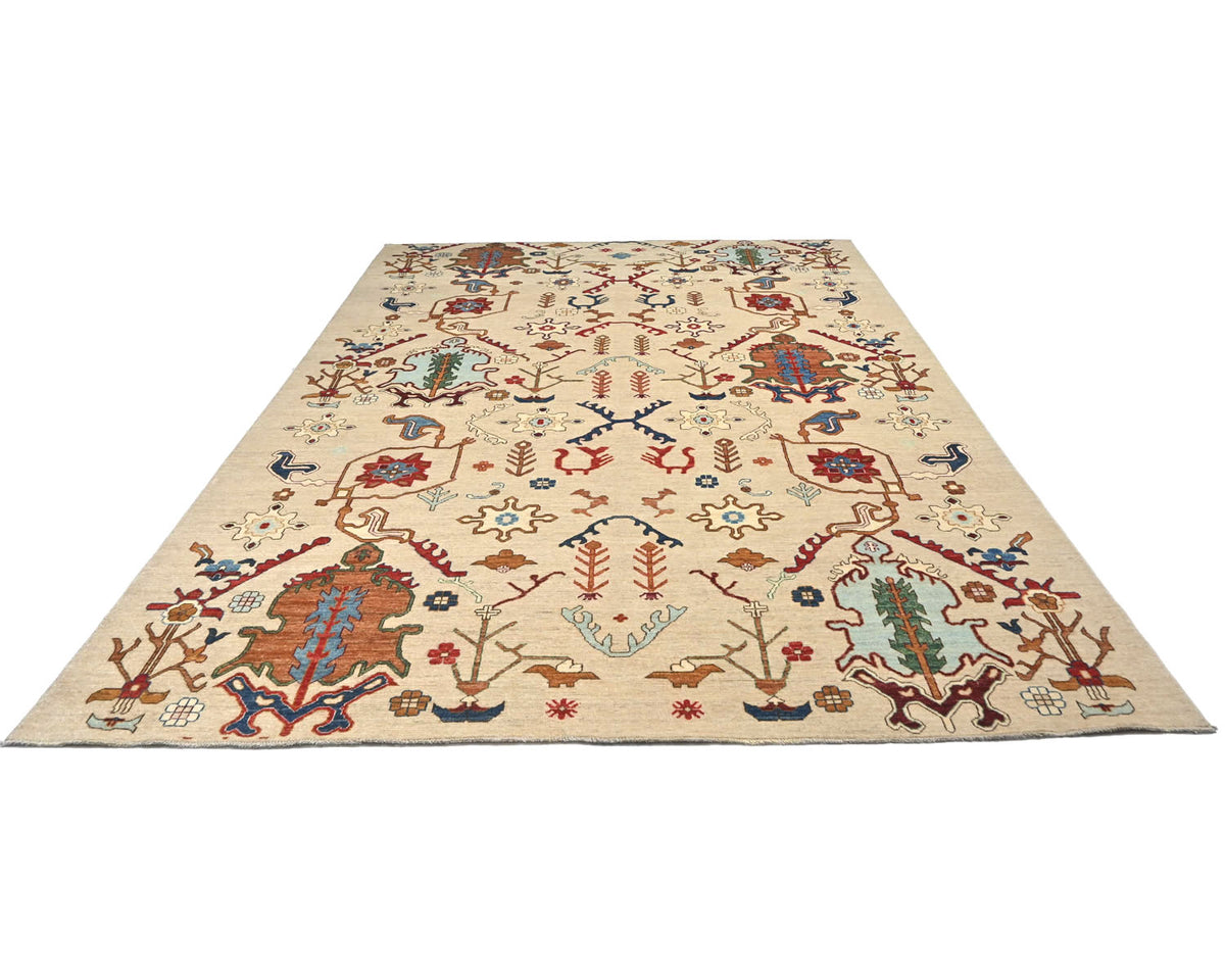 9x12 Beige Aryana Afghan Hand Knotted Veg Dye Wool Area Rug