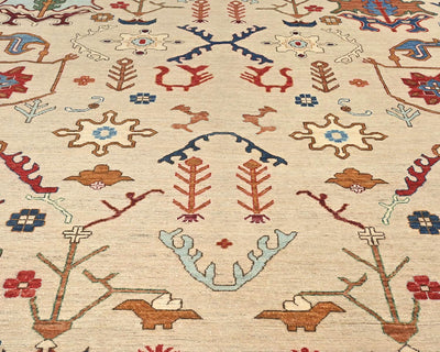 9x12 Beige Aryana Afghan Hand Knotted Veg Dye Wool Area Rug