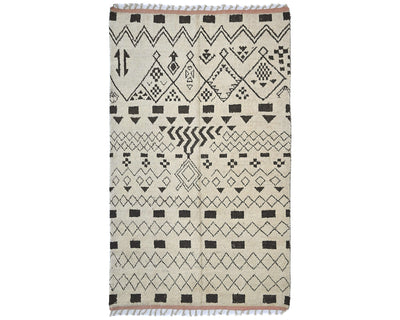 Alfombra marroquí de lana tejida a mano en beige de 7 x 11 pulgadas
