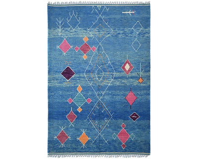 8x11 Moroccan Blue Hand Woven Wool Area Rug
