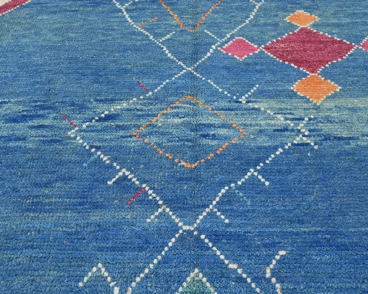 Alfombra marroquí de lana azul tejida a mano de 8 x 11 pulgadas