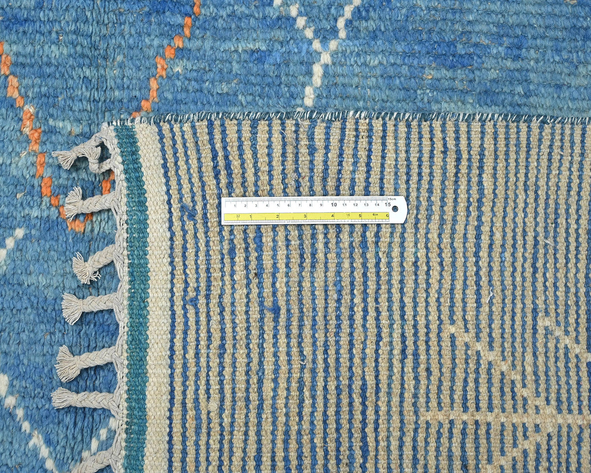 8x11 Moroccan Blue Hand Woven Wool Area Rug