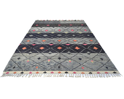 8x11 Moroccan Gray Hand Woven Wool Area Rug