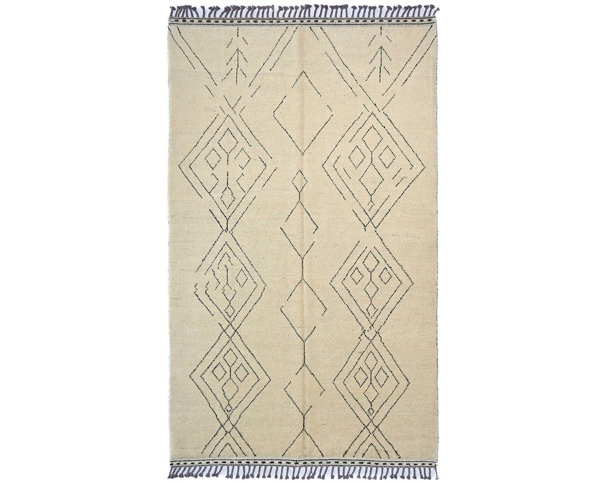 Alfombra marroquí de lana tejida a mano en beige de 7 x 11 pulgadas
