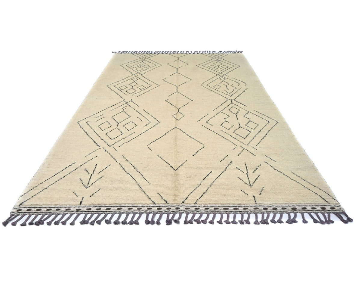 Alfombra marroquí de lana tejida a mano en beige de 7 x 11 pulgadas