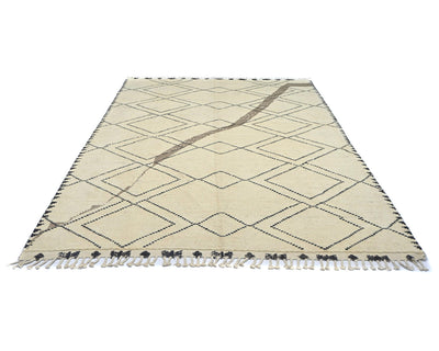 8x11 Moroccan Beige Hand Woven Wool Area Rug