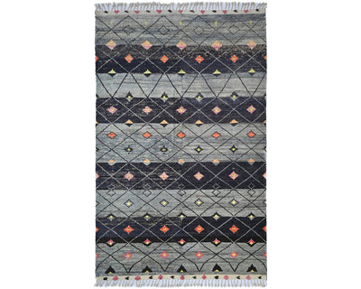 Alfombra marroquí de lana tejida a mano en gris de 8 x 12 pulgadas
