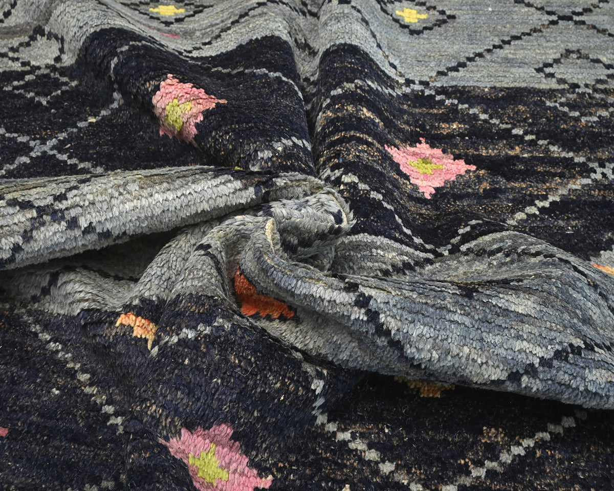 Alfombra marroquí de lana tejida a mano en gris de 8 x 12 pulgadas
