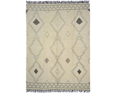 Alfombra marroquí de lana tejida a mano en beige de 9 x 14 pulgadas