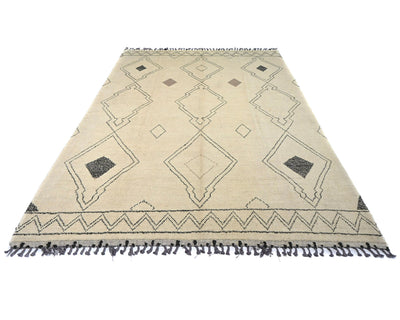 Alfombra marroquí de lana tejida a mano en beige de 9 x 14 pulgadas