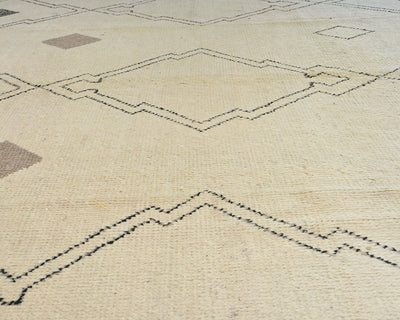 Alfombra marroquí de lana tejida a mano en beige de 9 x 14 pulgadas