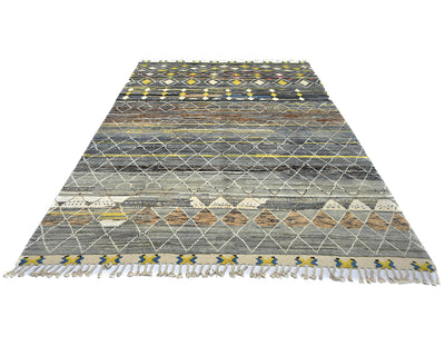 Alfombra marroquí de lana tejida a mano en gris de 9 x 13 pulgadas