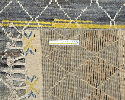 Alfombra marroquí de lana tejida a mano en gris de 9 x 13 pulgadas