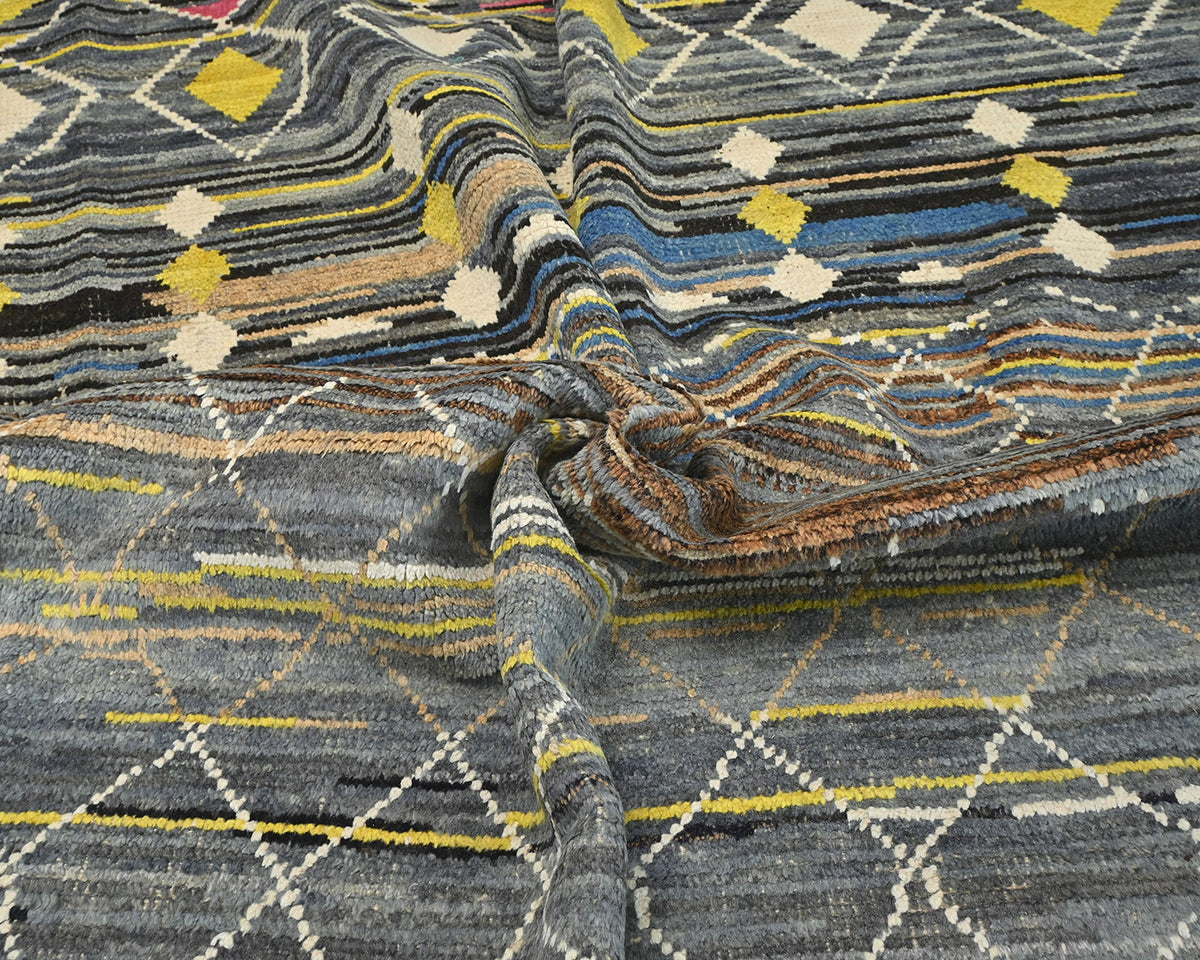 Alfombra marroquí de lana tejida a mano en gris de 9 x 13 pulgadas