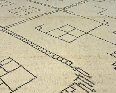 Alfombra marroquí de lana tejida a mano en beige de 9 x 13 pulgadas