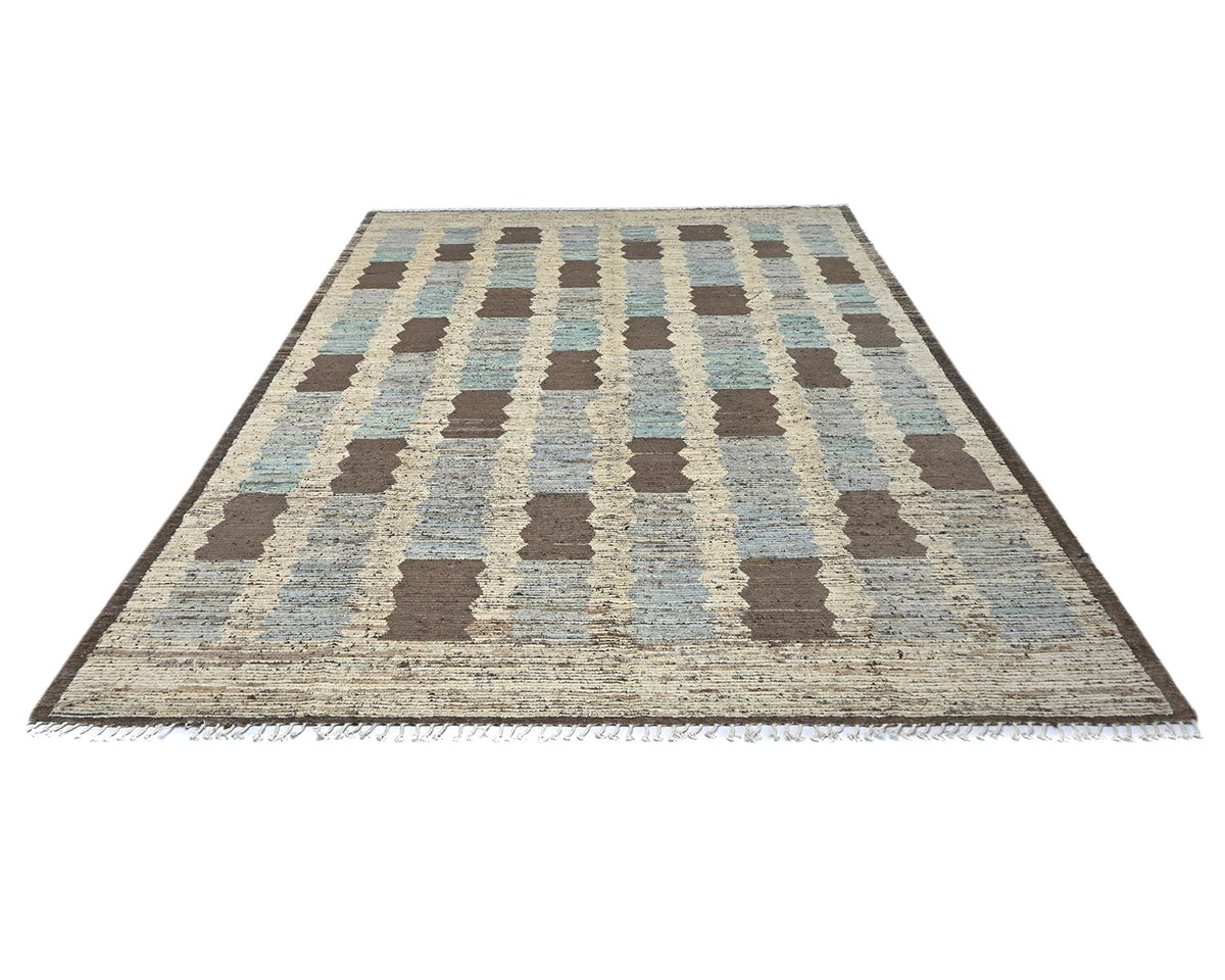 Alfombra marroquí multicolor de lana tejida a mano de 10 x 14 pulgadas