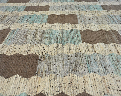 Alfombra marroquí multicolor de lana tejida a mano de 10 x 14 pulgadas