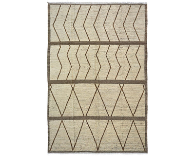 Alfombra marroquí de lana tejida a mano en beige de 10 x 14 pulgadas