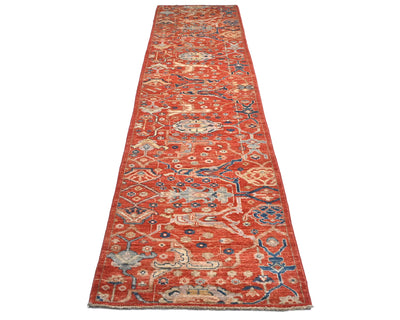 12 Ft Rust Aryana Afghan Hand Knotted Veg Dye Wool Runner Rug