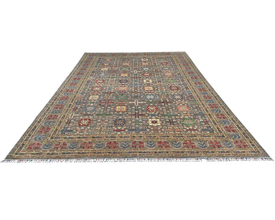 9x12 Gray Khurgeen Afghan Hand Knotted Wool Area Rug