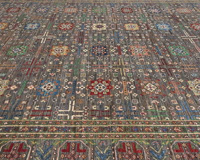 9x12 Gray Khurgeen Afghan Hand Knotted Wool Area Rug