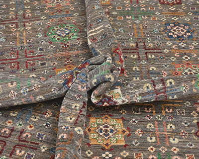 9x12 Gray Khurgeen Afghan Hand Knotted Wool Area Rug