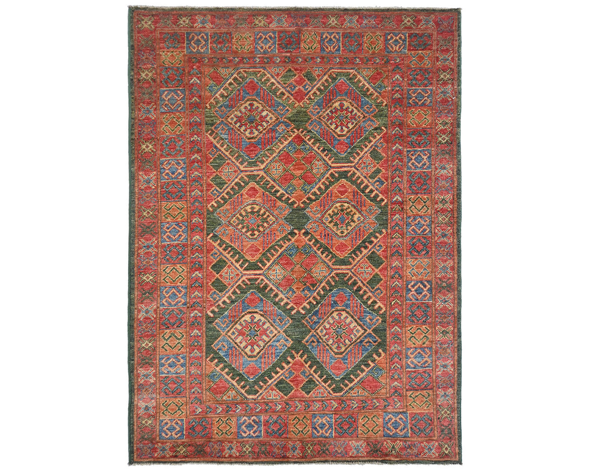 Alfombra afgana Ersari de lana teñida con vegetales, anudada a mano, de 4 x 6 pulgadas, color rojo y verde