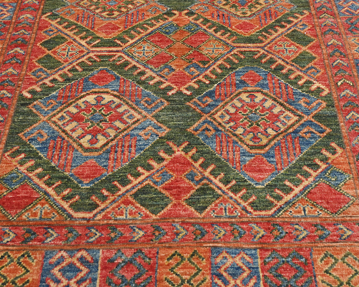 Alfombra afgana Ersari de lana teñida con vegetales, anudada a mano, de 4 x 6 pulgadas, color rojo y verde